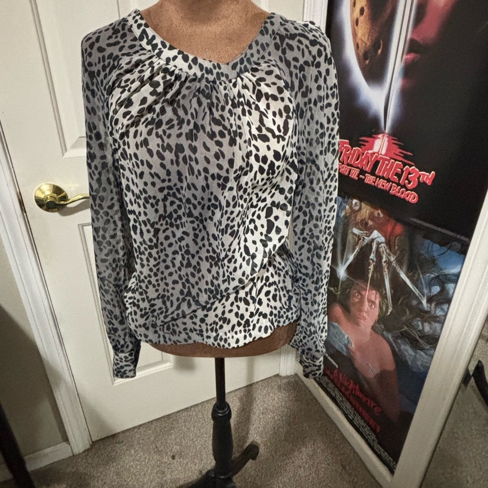 Jennifer Lopez Black and White Animal Print Blouse